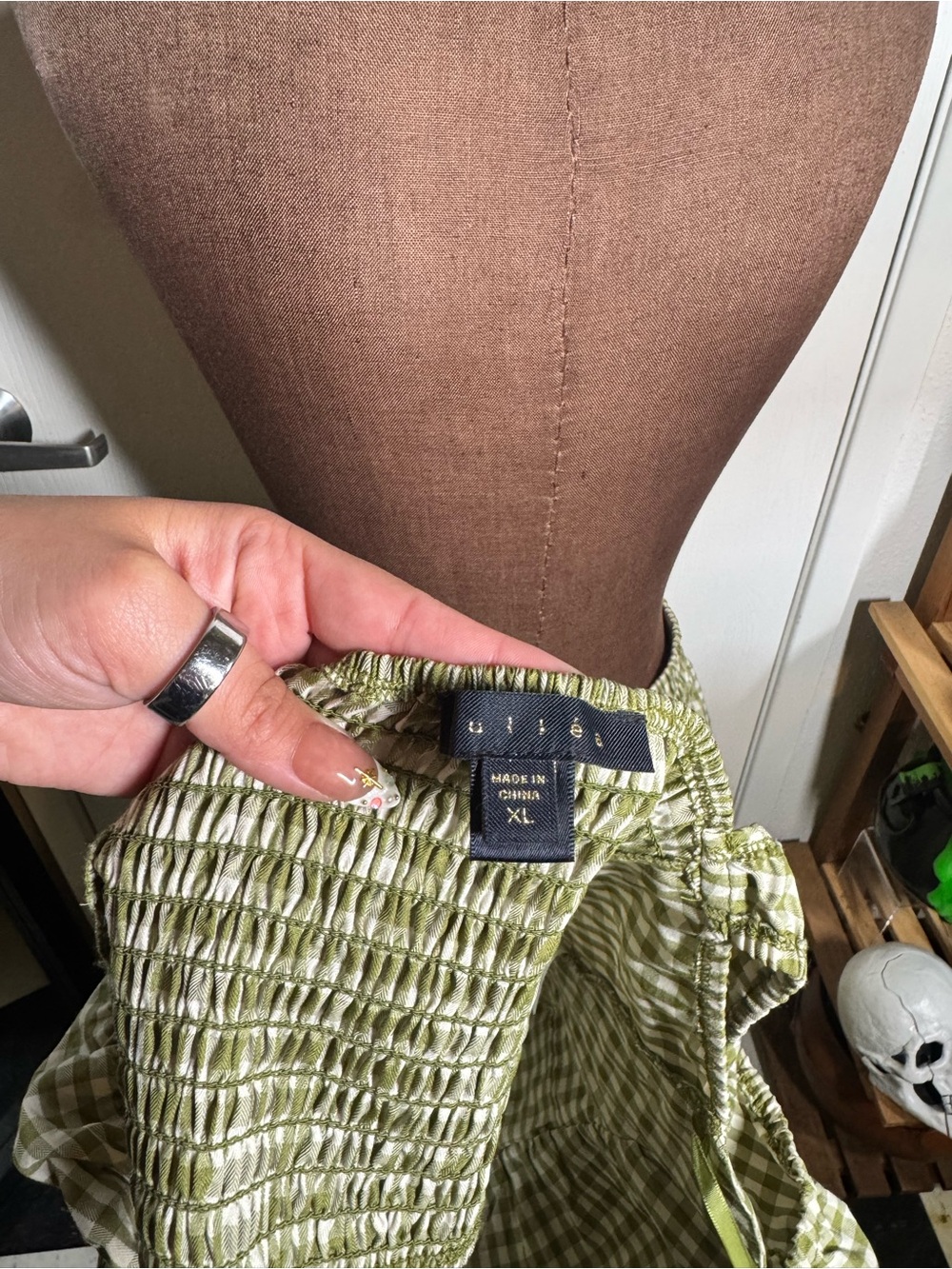 Gingham Maxi Skirt in Light Green - Women's - Picture 3 of 4